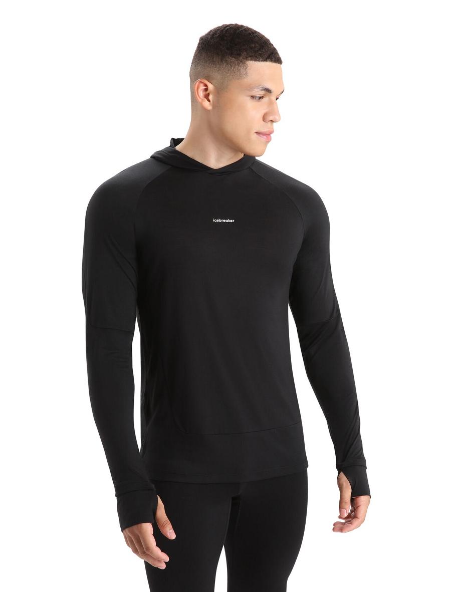 Black Men\'s Icebreaker Cool-Lite™ Merino Hoodie Long Sleeve | USA 1228PJJQ